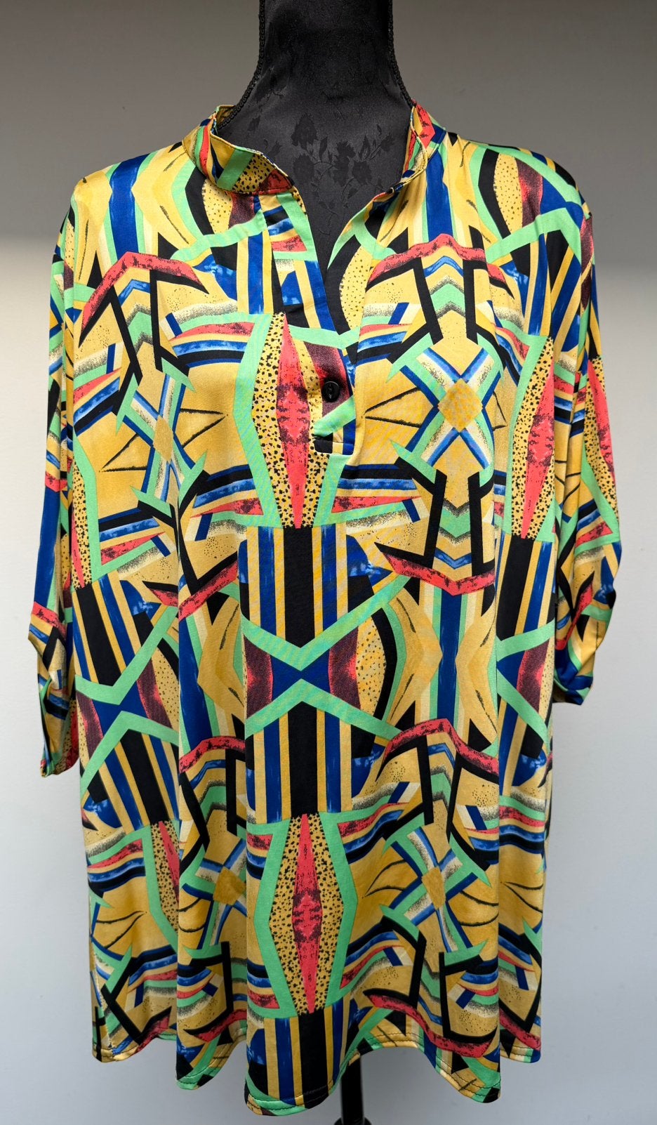 Superleuke gele tuniek groen/blauw print MAGNA mt 56/58, Verzenden, Nieuw, Maat 46/48 (XL) of groter, Blauw