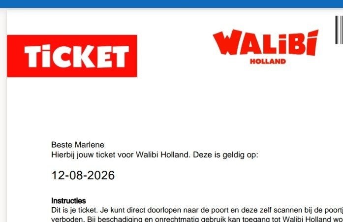Walibi tickets 12-08-2026, Twee personen, Ticket of Toegangskaart