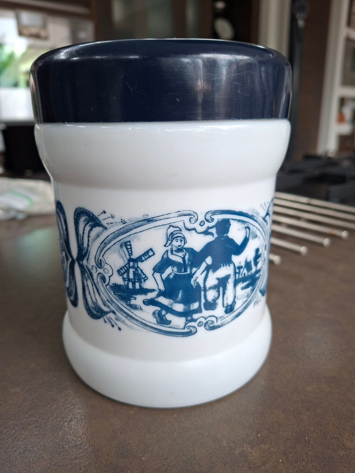 Vintage Opaleine Hollandse Sigarenpot met Delfts Blauw decor, Ophalen of Verzenden
