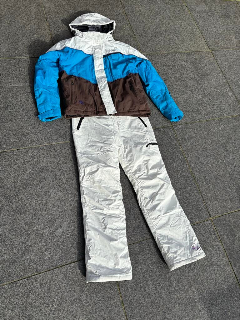 Ski-jas en skibroek set - Wit, blauw, bruin, Kleding | Dames, Ophalen of Verzenden, Gedragen, Maat 42/44 (L), Jack