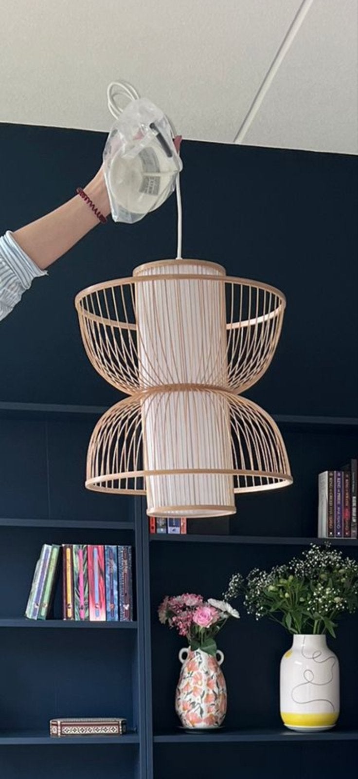 H&M Home Bamboe Lamp - Ibiza, Bohemian, Japandi Stijl (2 stu, Ophalen of Verzenden, Zo goed als nieuw, Hout