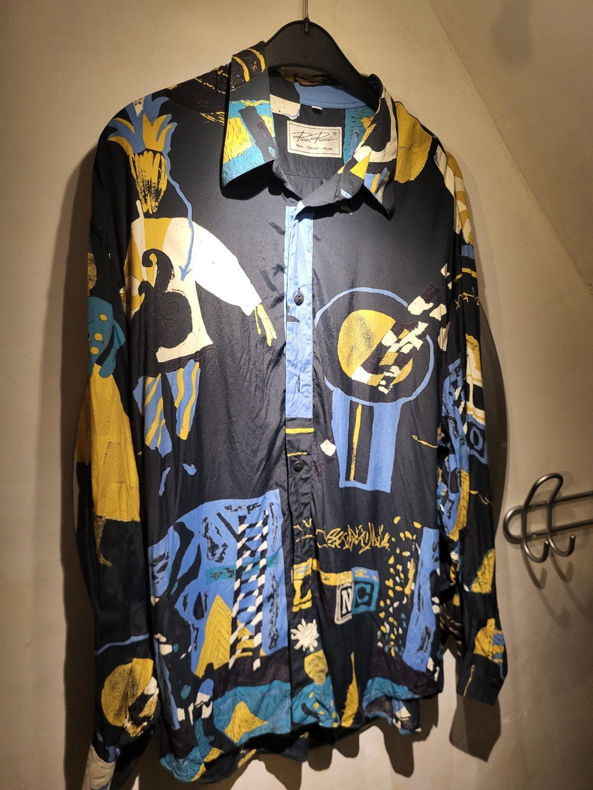 Rian Pucci Herenoverhemd - Maat L - Abstract Design, Meerkleurig, Via Roma 1, 00100 Rome, Italy, Rian Pucci, Halswijdte 41/42 (L)