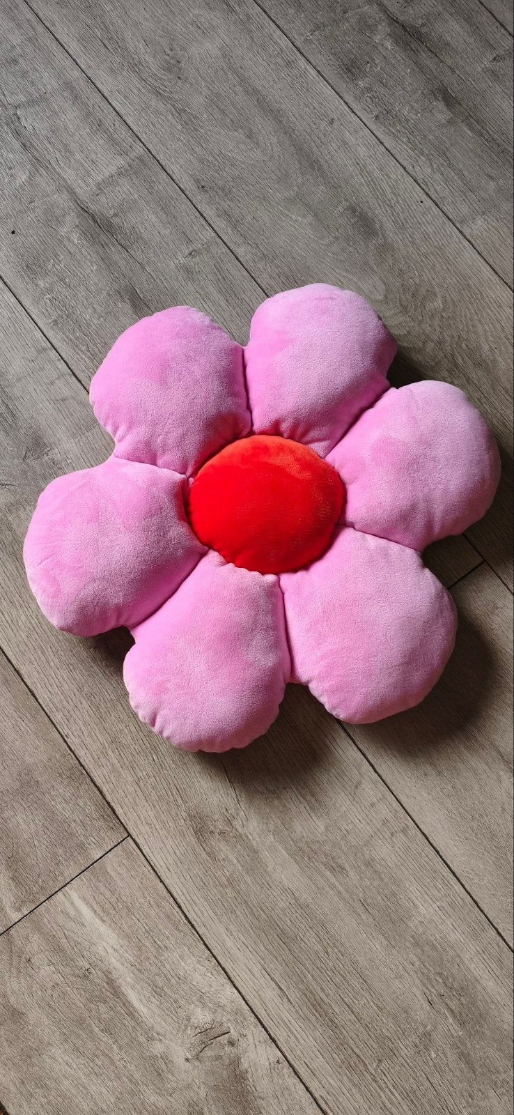 Hema bloemkussen roze/rood, Ø 43 cm, heerlijk zacht, Overige merken, Inclusief binnenkussen, Ophalen of Verzenden, Zo goed als nieuw