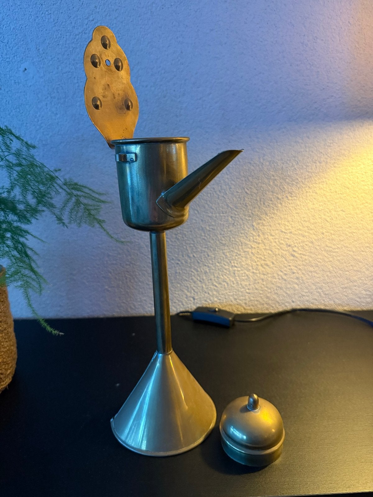 Vintage messing olielamp / schenkkan snotneus, Antiek en Kunst, Antiek | Lampen, Ophalen of Verzenden