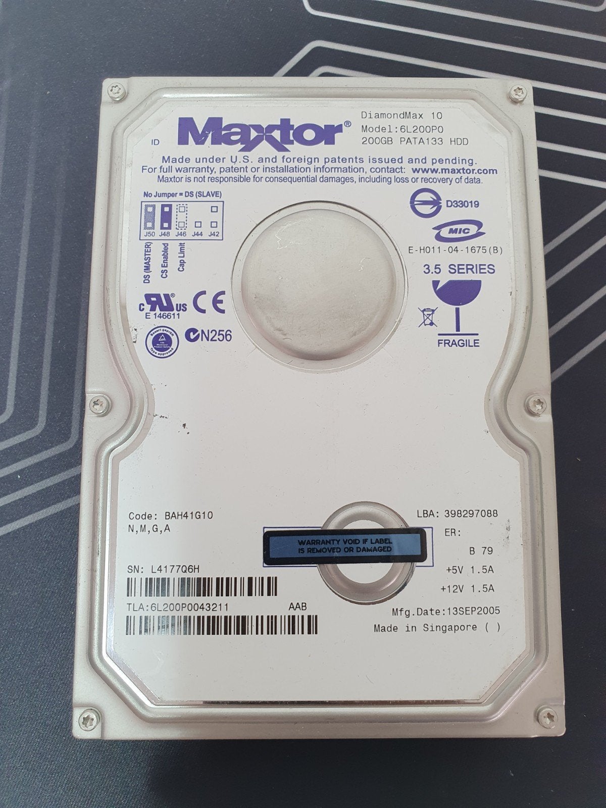 Maxtor DiamondMax 10 200GB harde schijf – 3.5" IDE (PATA), Maxtor, Intern, Gebruikt, .