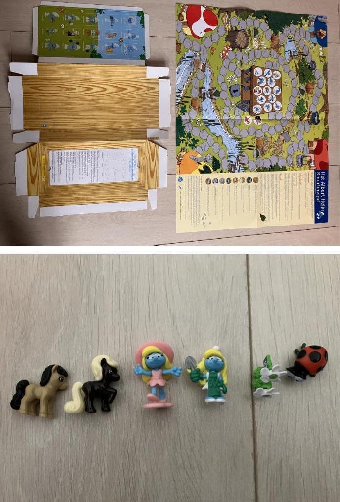 Spaaractie AH Smurfen doos en spel + Smurfin figuurtjes, Verzamelen, Ophalen of Verzenden, Zo goed als nieuw, Verschillende Smurfen