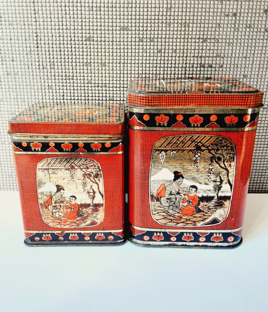 2 chinese blikken met geischa, Verzamelen, Blikken, Verzenden, Overige