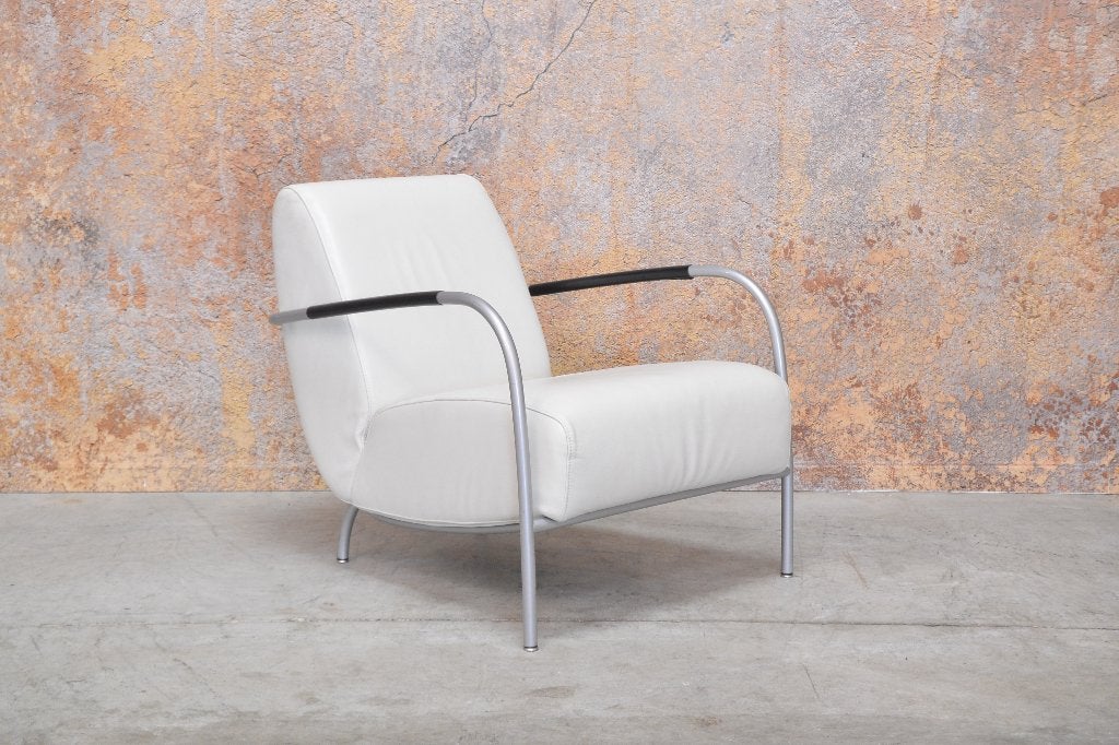 ZGAN gebroken witte leren Harvink Columbus design fauteuil, Harvink, Harvink, 75 tot 100 cm, Ophalen of Verzenden
