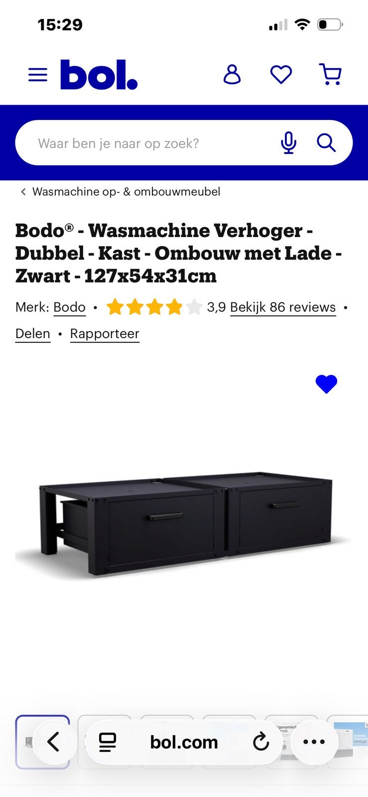 Wasmachine verhoger zwart dubbel met lade, Ophalen, 50 tot 100 cm, Zo goed als nieuw, Minder dan 100 cm