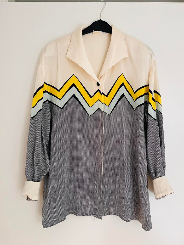 Schitterende zijde blouse van Escada maat 44/46, Ophalen of Verzenden, Zo goed als nieuw, Maat 42/44 (L), Beige