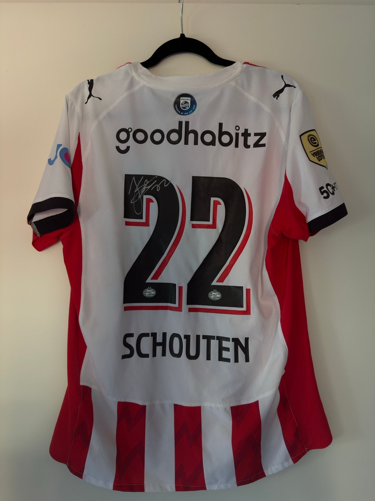 Matchworn Gesigneerd PSV shirt Jerdy Schouten, Ophalen of Verzenden, Zo goed als nieuw, PSV, Shirt