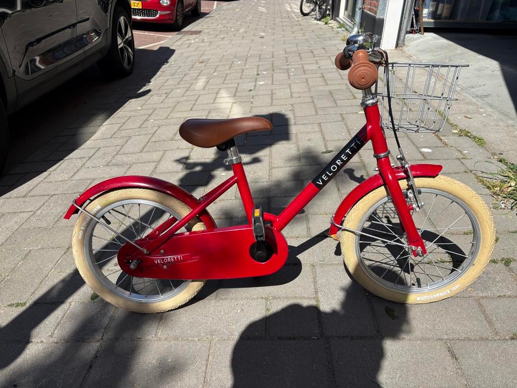 Veloretti Maxi Dakota Red kinderfiets - mandje & zijwieltjes, Fietsen en Brommers, Ophalen, Terugtraprem, Zijwieltjes, 16 tot 20 inch
