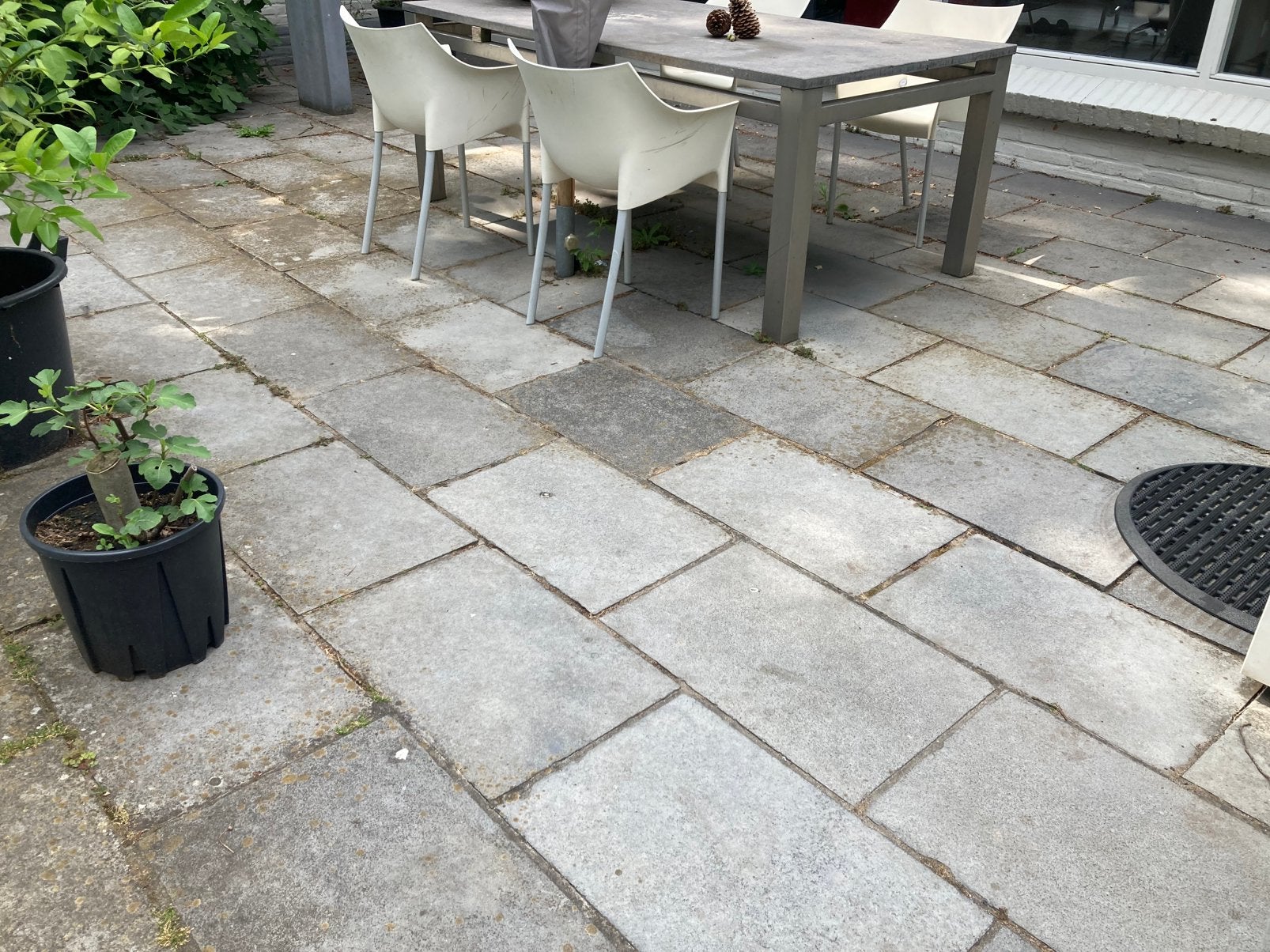 Terrastegels grijs natuursteen 40x60, 130m2, ruim 220 stuks, Ophalen, Gebruikt, Terrastegels, Natuursteen