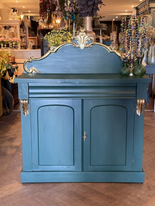 Antiek klein dressoir, vintage kastje, brocante kast VdlM, Ophalen, 100 tot 150 cm, 1 of 2 laden, 100 tot 150 cm