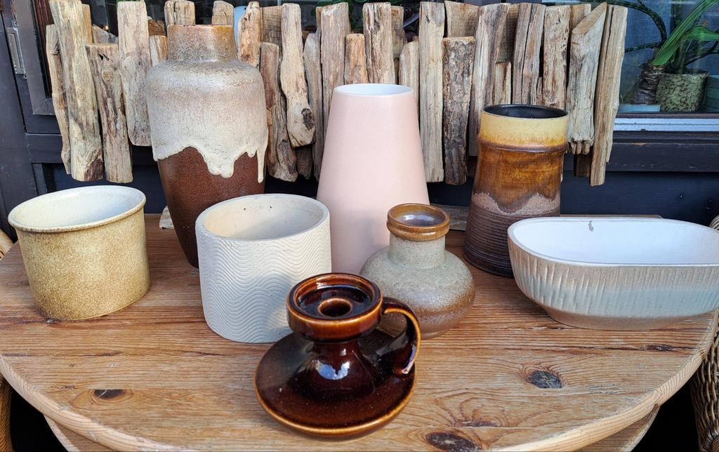 Vintage retro keramische Vazen, Potten, bloempotten, dekking, Ophalen of Verzenden