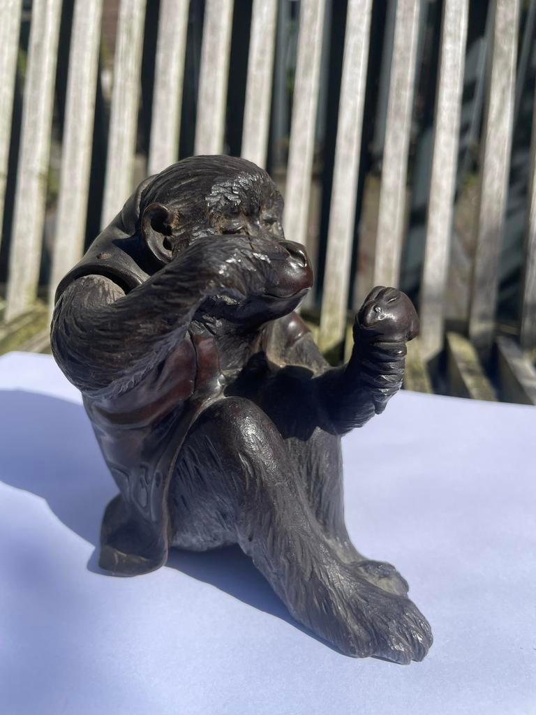 Vintage Bronzen Aap Beeldje - Japanse Netsuke Stijl, Mannelijk