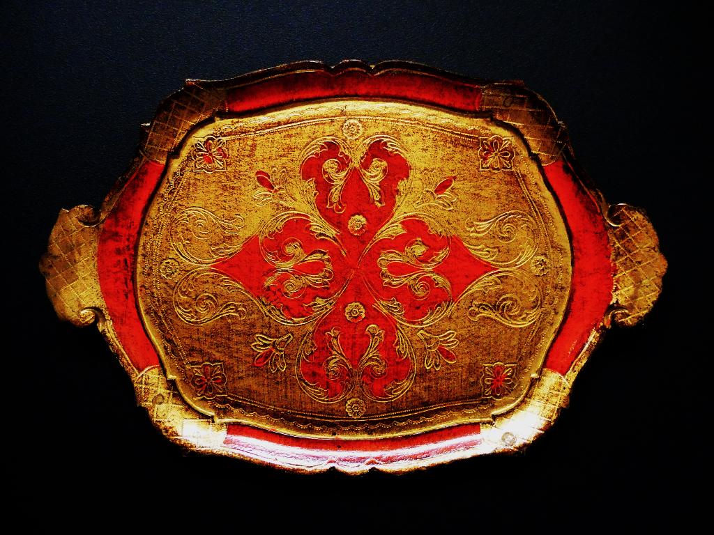 Italiaans dienblad serveerblad oranje met goud, Antiek en Kunst, Curiosa en Brocante, Ophalen of Verzenden