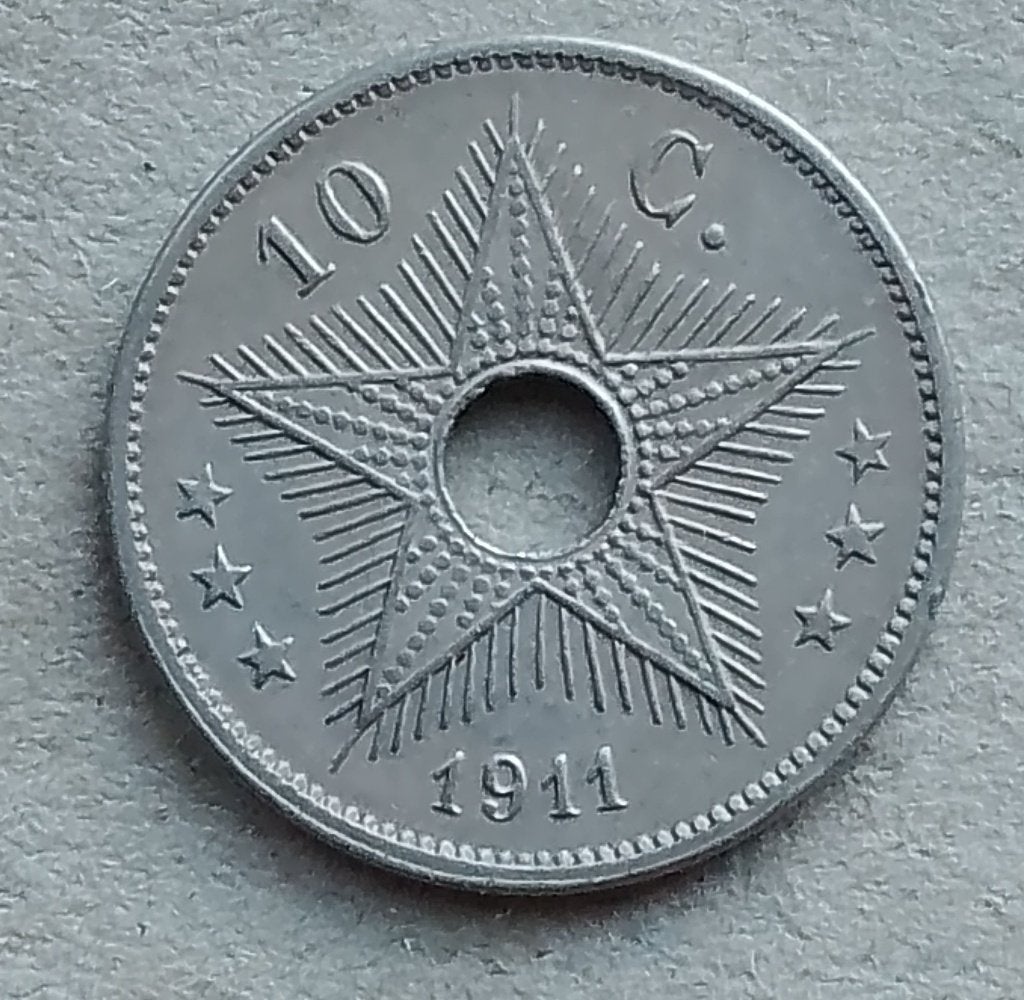 Belgisch Congo, 10 centimes 1911, Ophalen of Verzenden, Overige landen, Losse munt