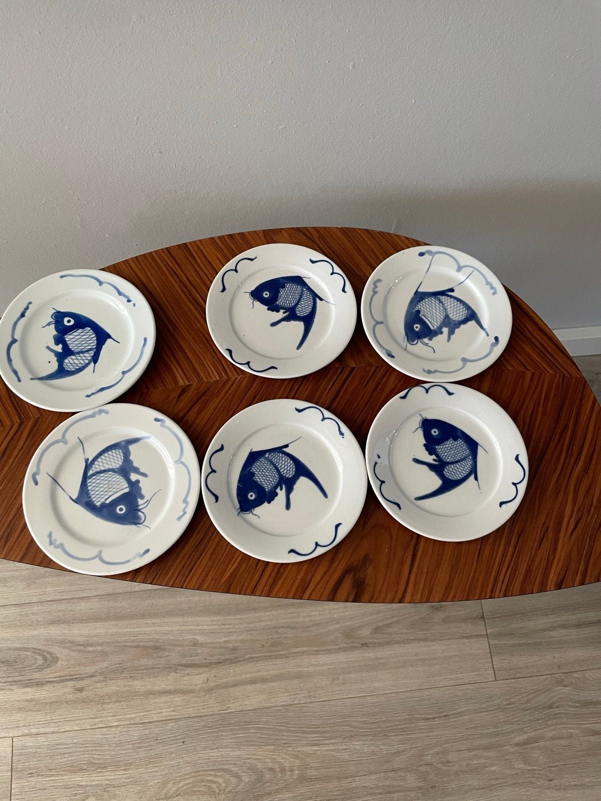 Set van 6 vintage Koi karper borden - Made in China, Ophalen of Verzenden