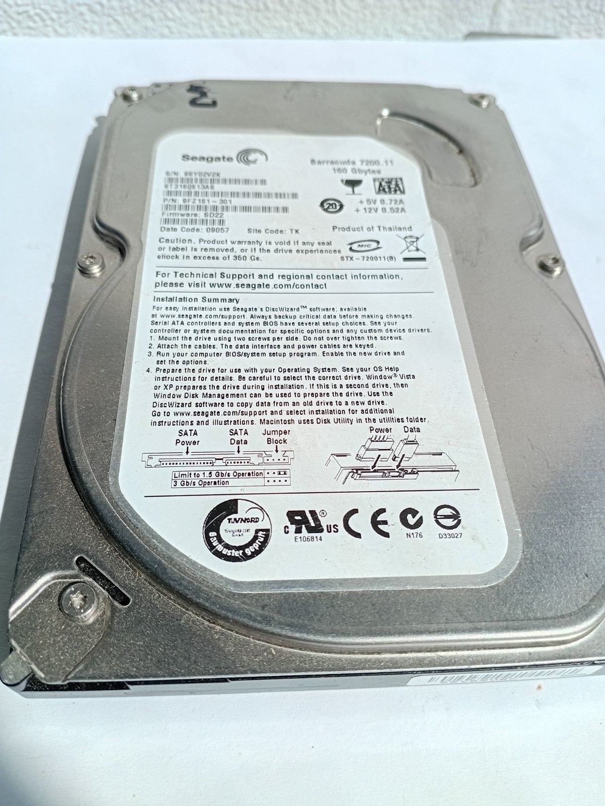 Seagate Barracuda 7200.11 160GB SATA Harde Schijf, Computers en Software, Harde schijven, Intern, Gebruikt, Server, Ophalen of Verzenden