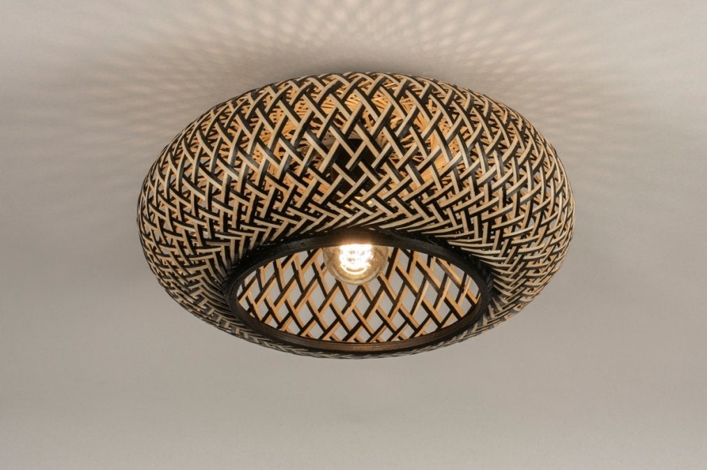 plafondlamp bamboe rotan 40cm of riet bank bed tafel lamp, Ophalen of Verzenden, Nieuw, Hout