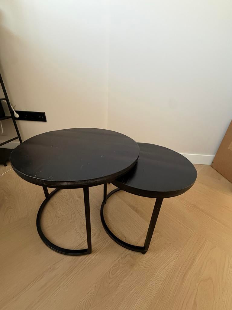 2 delige salontafel rond mangohout Leenbakker, Huis en Inrichting, Tafels | Salontafels, Ophalen, Gebruikt, Rond, 50 tot 100 cm