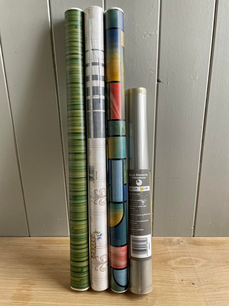Vintage folie plakfolie 3 rollen 1 rol glasdecorfolie retro, Ophalen of Verzenden