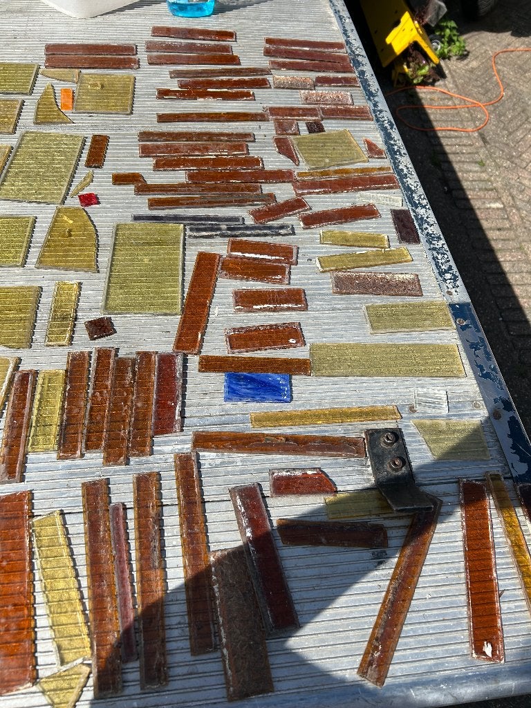 partij glas in lood glas oud in goede staat, Doe-het-zelf en Verbouw, Glas en Ramen, Ophalen, Gebruikt, Minder dan 80 cm, Overige typen