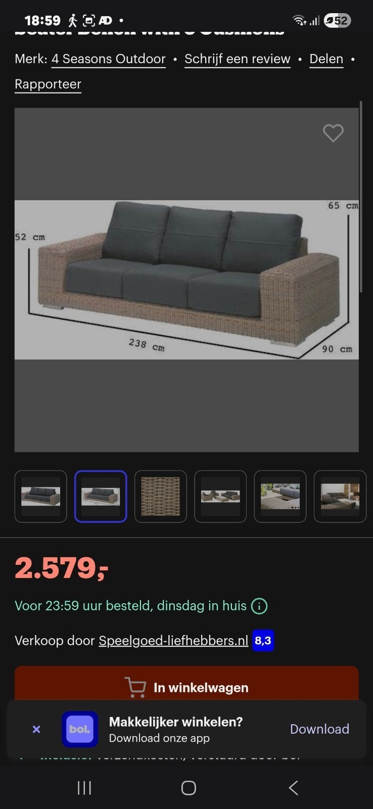 4 seasons loungebank met nw kussens, Ophalen, Wicker