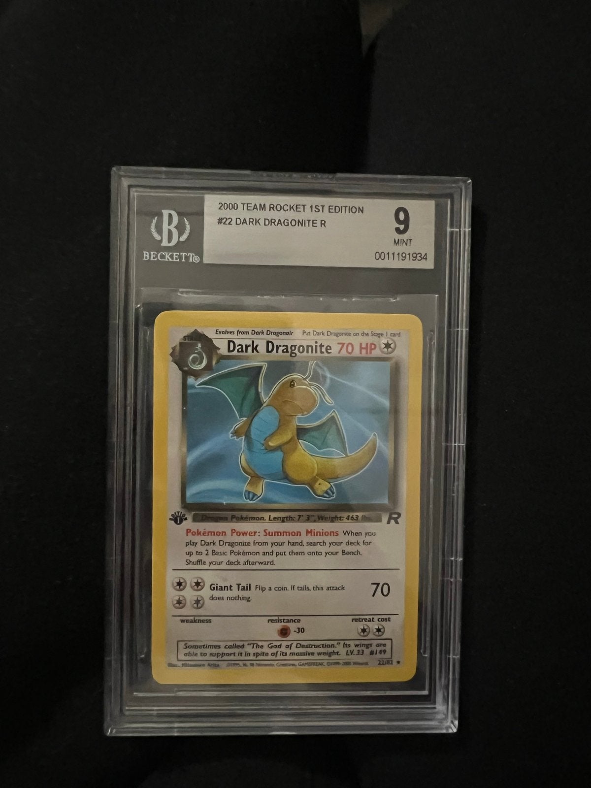 Pokémon Dark Dragonite 1st Edition BGS 9 Mint, Hobby en Vrije tijd, Verzamelkaartspellen | Pokémon, Ophalen of Verzenden, Zo goed als nieuw