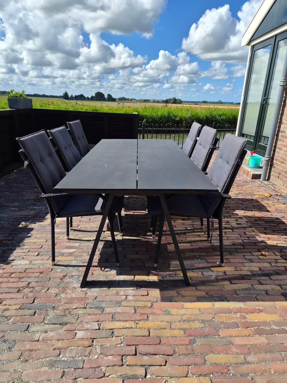 Jysk Gudhjem tuinset tuintafel met stoelen en kussens - 220x, Ophalen, Gebruikt, Rechthoekig, Kunststof