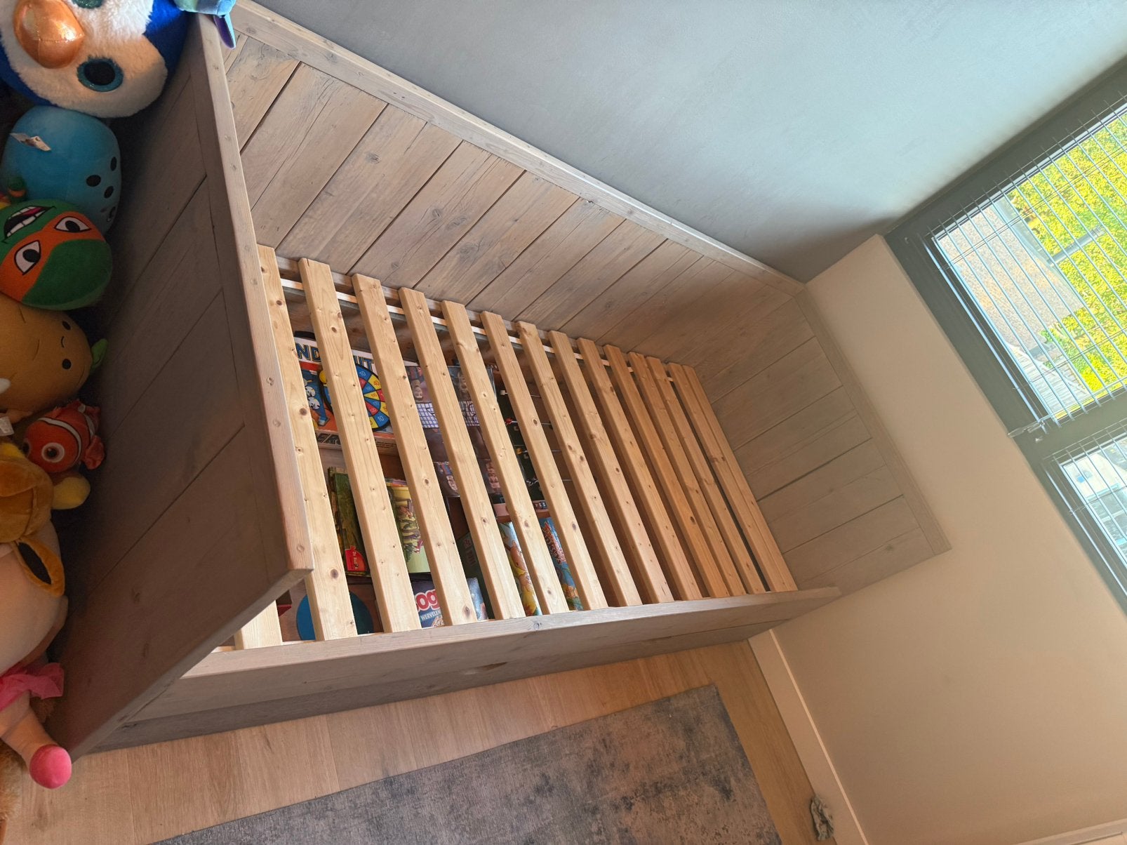 Steigerhout bed, Kinderen en Baby's, Kinderkamer | Bedden, Ophalen, Zo goed als nieuw, 180 cm of meer, 85 tot 100 cm