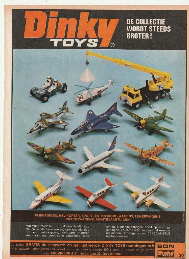 Retro reclame 1972 Dinky Toys speelgoed vliegtuigjes, Verzenden, Overige typen