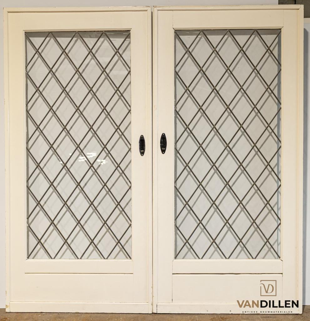 Set ensuite / schuifdeuren glas in lood ruitmotief 215 x 102, 100 tot 120 cm, Binnendeur, Ophalen of Verzenden, Zo goed als nieuw