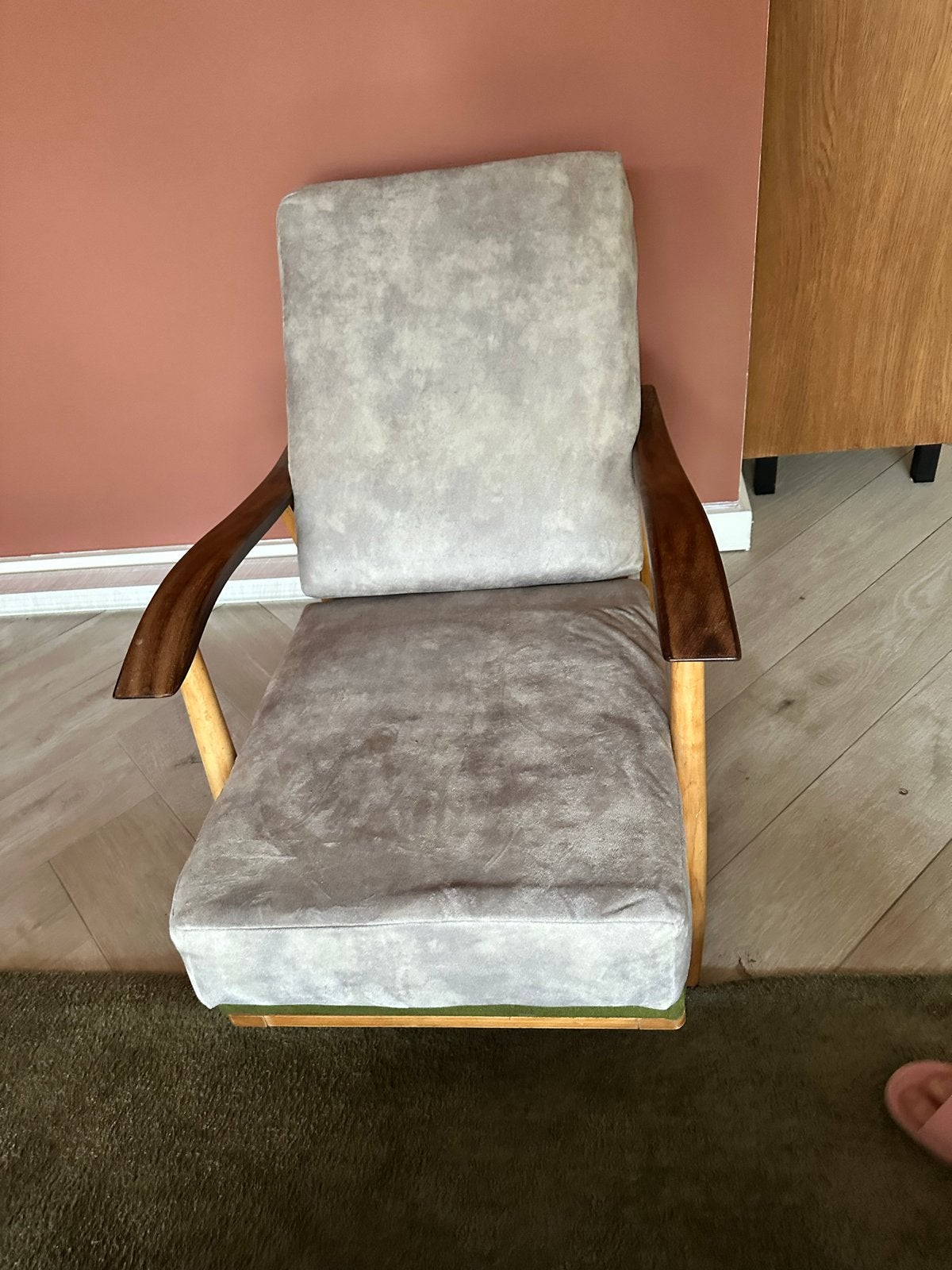 Vintage “rokers”-fauteuil met houten frame, Ophalen, Gebruikt, Hout, Eén