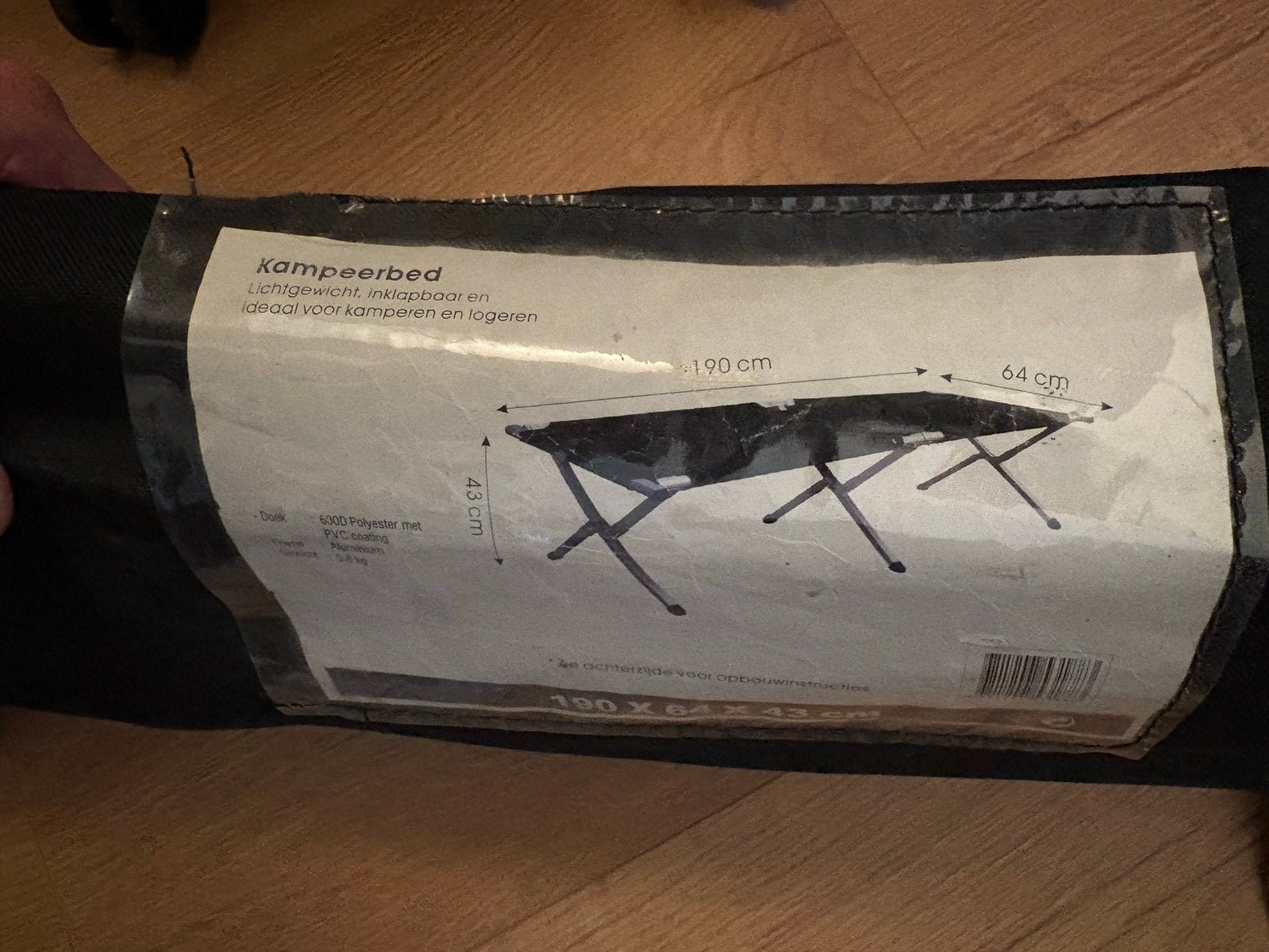 Kampeerbed/veldbed 190x64x43 cm - Lichtgewicht & Inklapbaar, Ophalen, Zo goed als nieuw, Overige