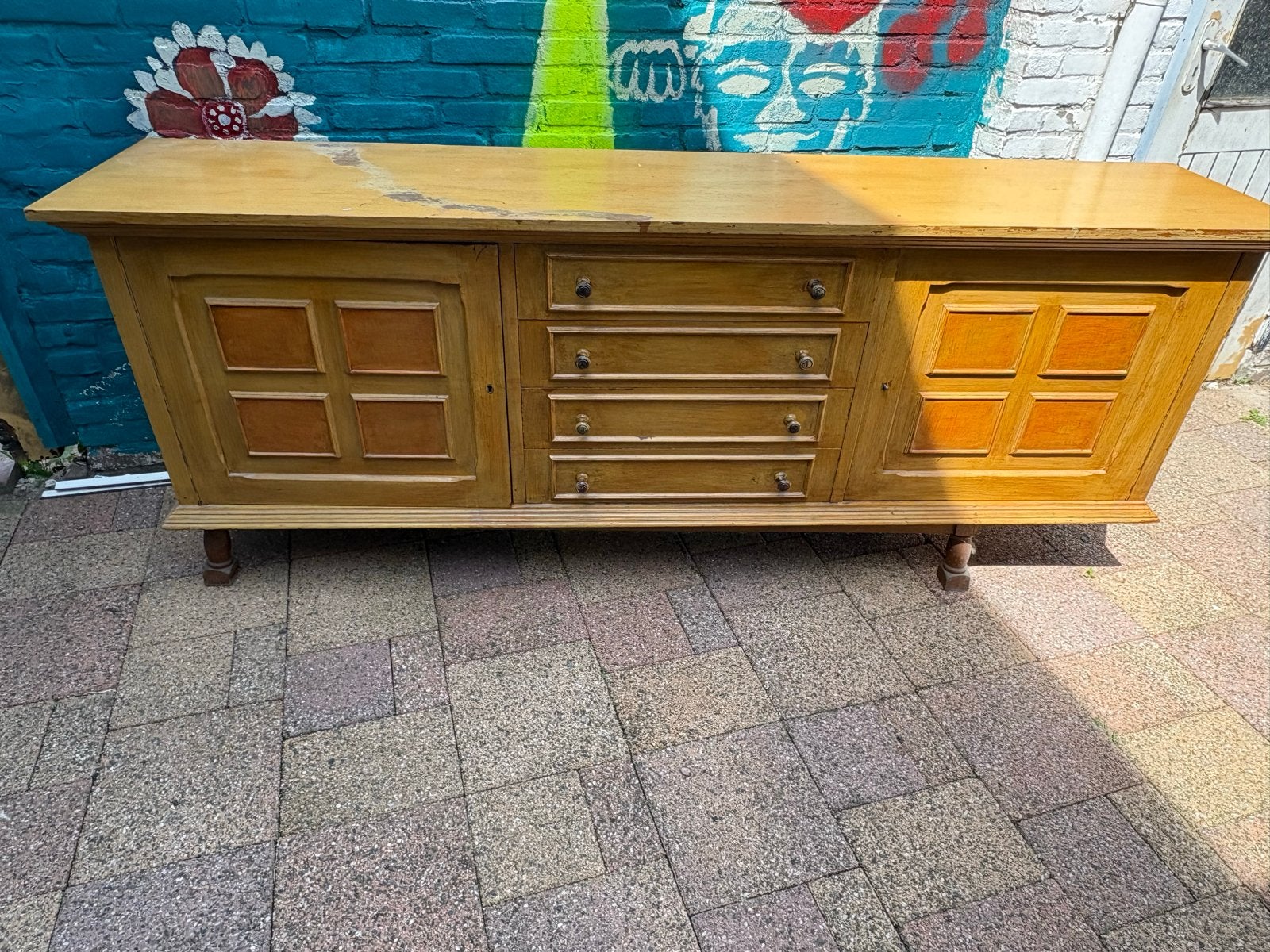 Vintage houten dressoir uit de jaren 60., Ophalen, Gebruikt, 200 cm of meer, Met lade(s)