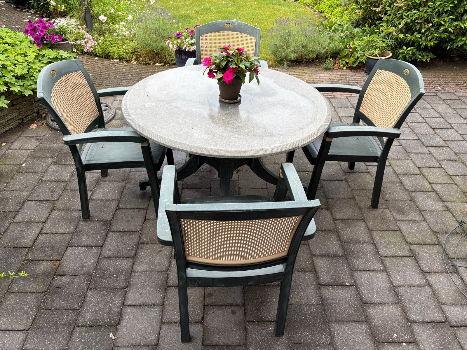 Hartman Prestige Tuinset - 4 stoelen en tafel, Ophalen, 4 zitplaatsen, Kunststof, Gebruikt