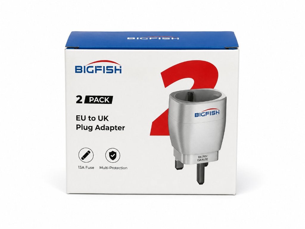 BIGFISH EU naar UK Stekkeradapter – 2 Stuks met 13A Zekering, ., Nieuw, Ophalen of Verzenden, .