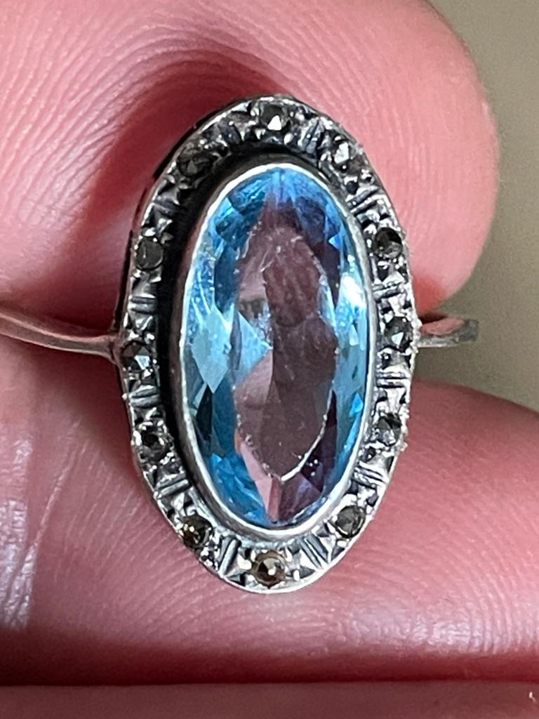 Zilveren art-decoring, Sieraden, Tassen en Uiterlijk, Ringen, 18 tot 19, Blauw, Nieuw, Ophalen of Verzenden