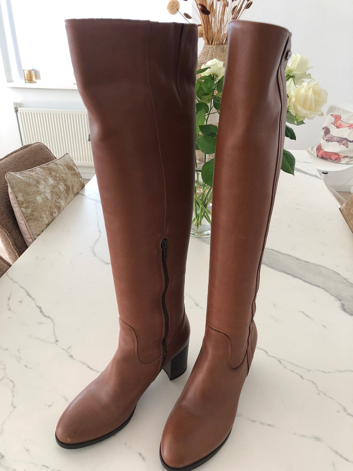 Hoge leren laarzen, cognacbruin, Caroline Biss, maat 39, Kleding | Dames, Hoge laarzen, Bruin, Ophalen of Verzenden, Zo goed als nieuw