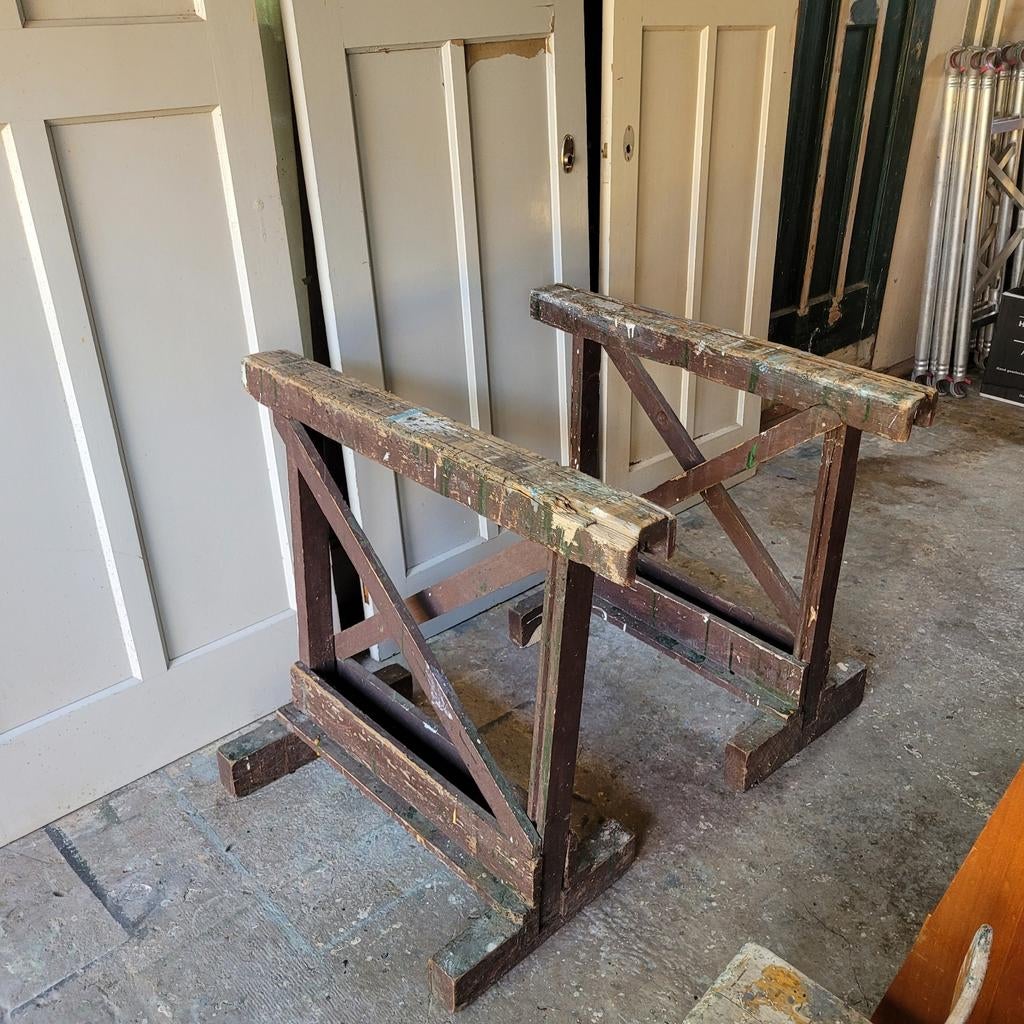 2 Brocante oude schragen, onderstel voor tafelblad, Ophalen