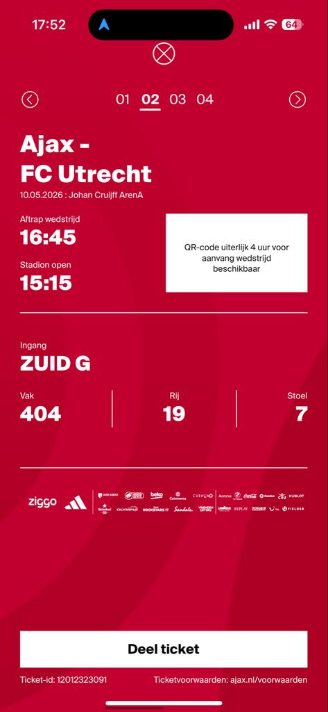 Ajax Utrecht, Tickets en Kaartjes, Eén persoon, Mei