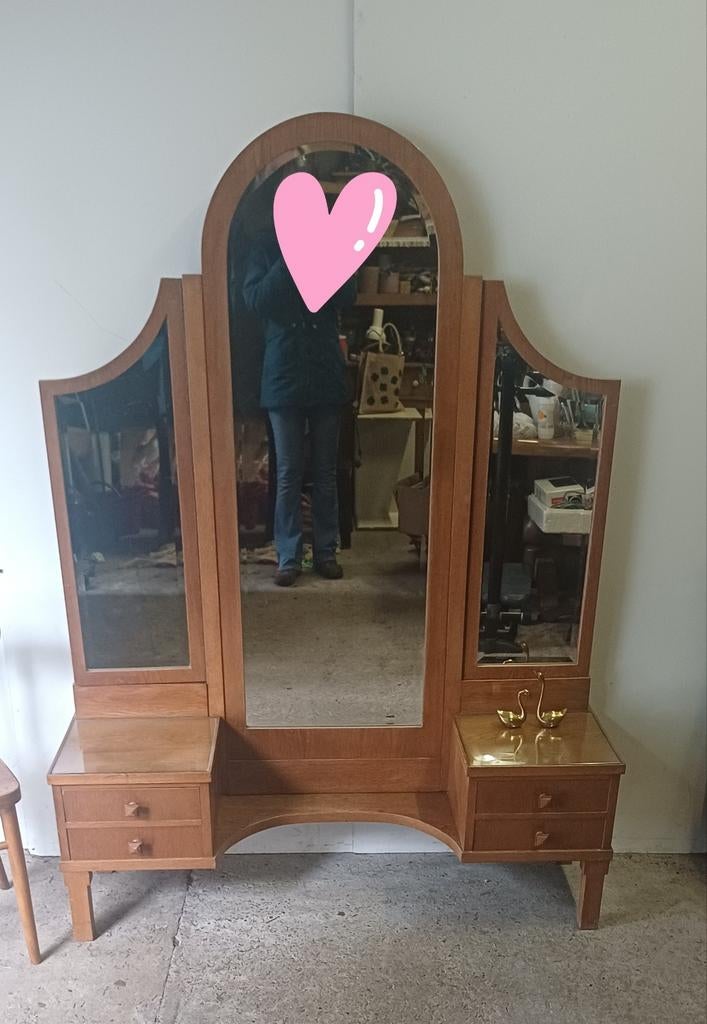 Prachtig vintage antiek kaptafel meubel passpiegel, Ophalen, Rechthoekig