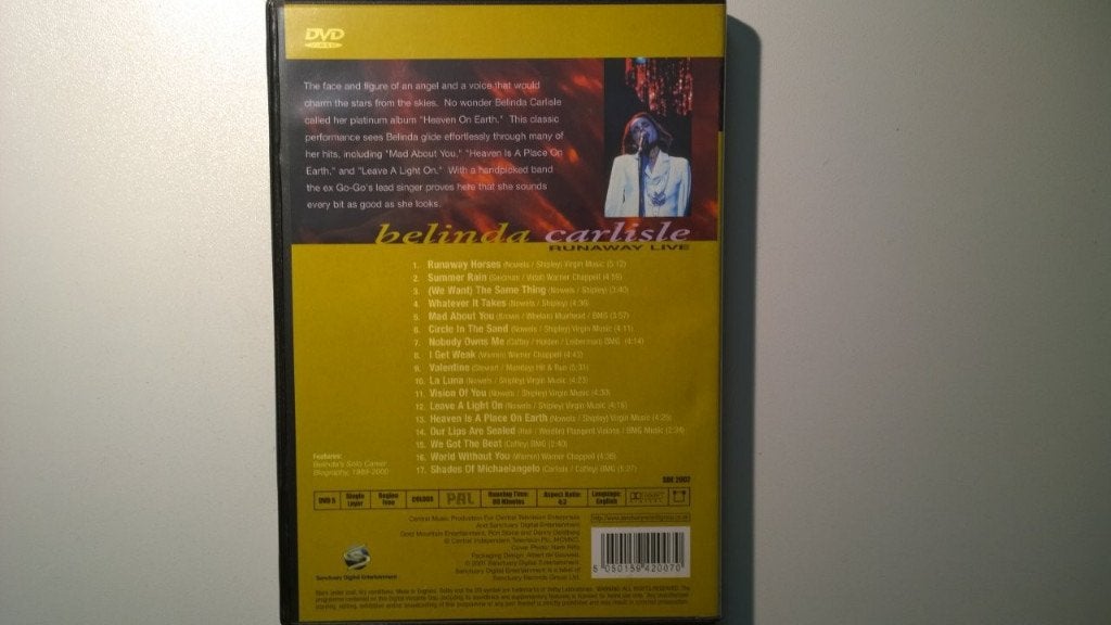 Belinda Carlisle - Runaway Live (DVD), Alle leeftijden, Ophalen of Verzenden, Zo goed als nieuw, Concert