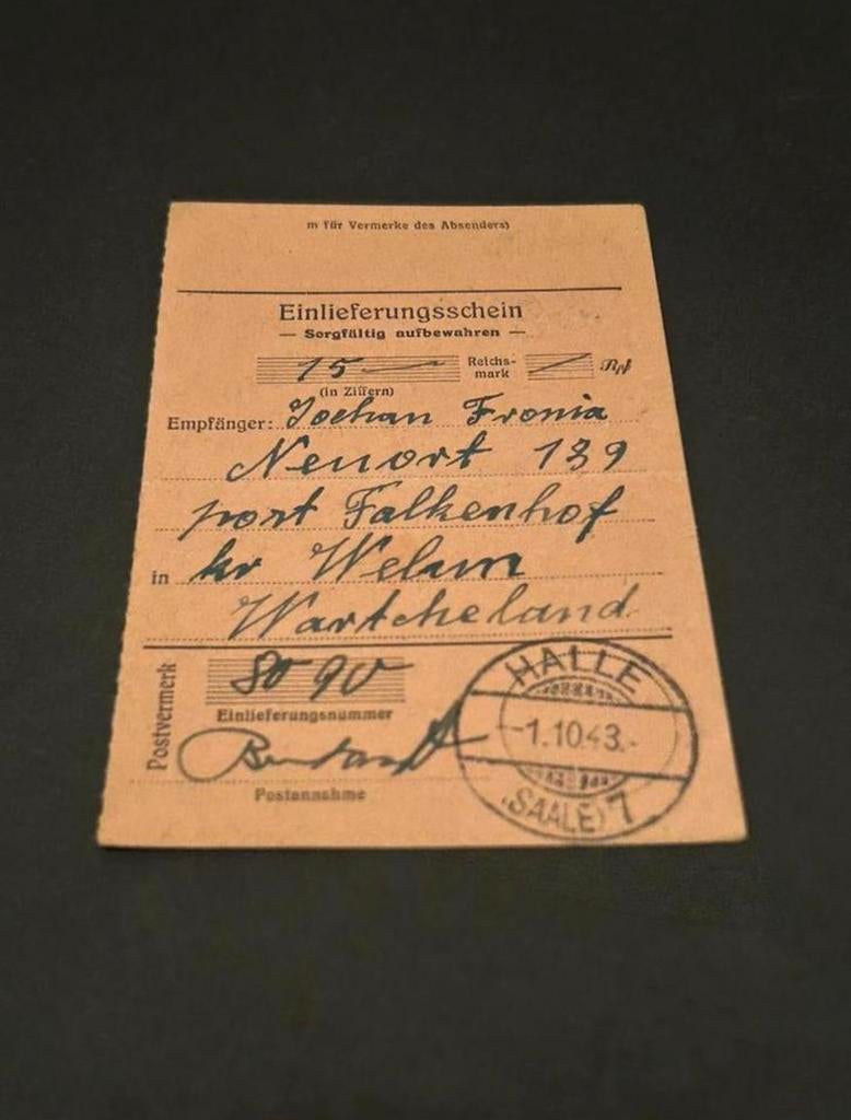 WWII Einlieferungsschein Litzmannstadt, 1944, Ophalen of Verzenden, Nederland