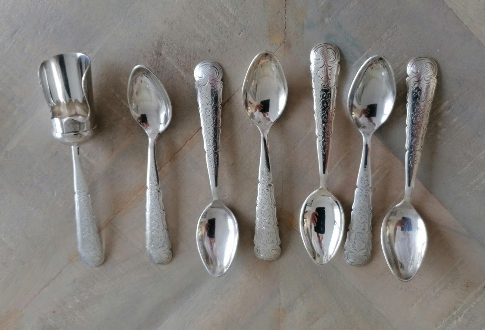 Vintage verzilverde lepeltjes en suikerschep 90, Antiek en Kunst, Ophalen of Verzenden