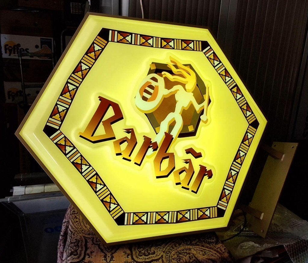 Pracht grote lichtbak, lichtreclame voor Barbãr honingbier🍺, Ophalen, Gebruikt, ., Lichtbak of (neon) lamp