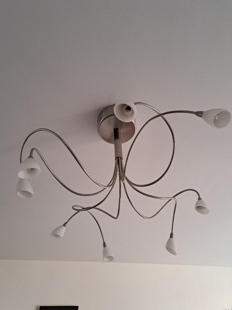 Hanglamp rvs 8 melkglaasjes Steinhauer. zo goed als nieuw, Ophalen, Zo goed als nieuw, Glas, GU10