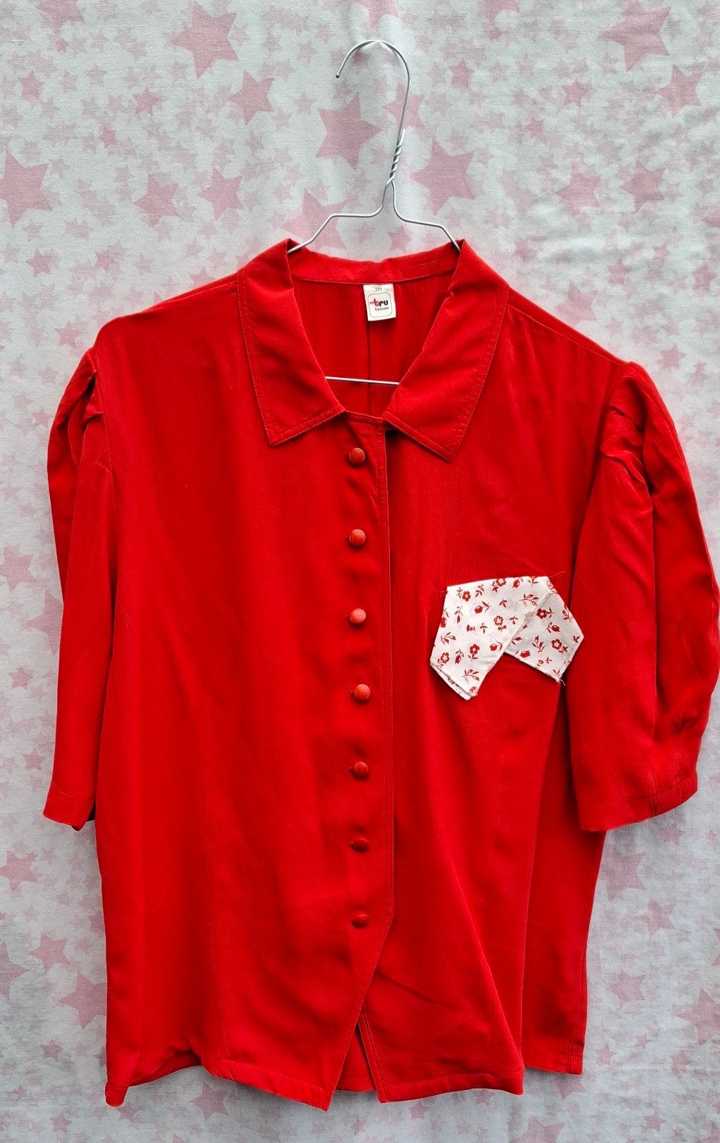Vintage blouse, maat 38/M - rood - pofmouwen - 90's, Maat 38/40 (M), Onbekend, Ophalen of Verzenden, Onbekend